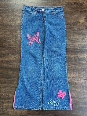 Stuff Flare Baggy Y2K Women's Butterfly Blue Jeans - Size 14